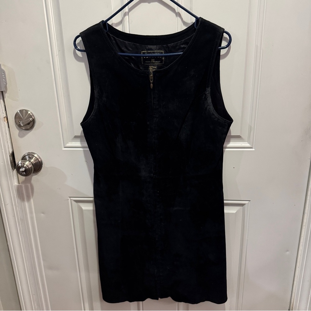 Campagnie Internationale Express Vintage 100% Leather Velvety Black Shift Dress